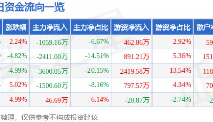 股票行情快报：*ST宇顺（002289）7月16日主力资金净卖出1059.16万元
