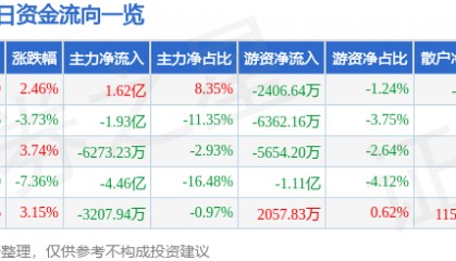 股票行情快报：飞龙股份（002536）1月7日主力资金净买入1.62亿元
