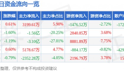 股票行情快报：永辉超市（601933）6月11日主力资金净买入3199.61万元