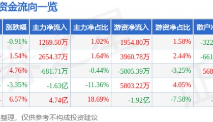 股票行情快报：数据港（603881）7月10日主力资金净买入1269.50万元