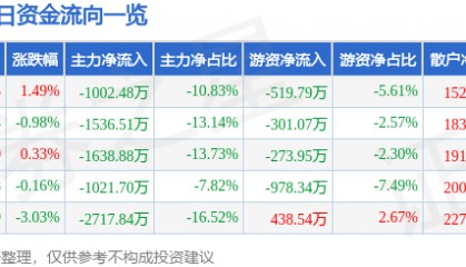 股票行情快报：润邦股份（002483）2月19日主力资金净卖出1002.48万元
