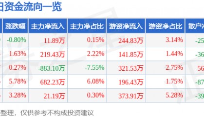 股票行情快报：*ST银江（300020）4月24日主力资金净买入11.89万元