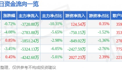 股票行情快报：云赛智联（600602）1月13日主力资金净卖出3720.88万元