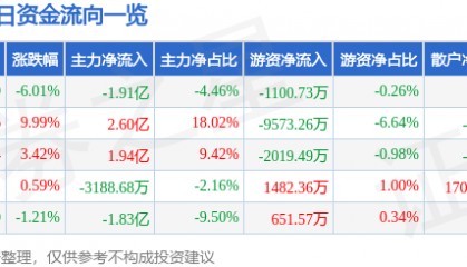 飞龙股份（002536）4月21日主力资金净卖出1.91亿元