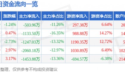 股票行情快报：*ST宇顺（002289）7月28日主力资金净卖出503.96万元