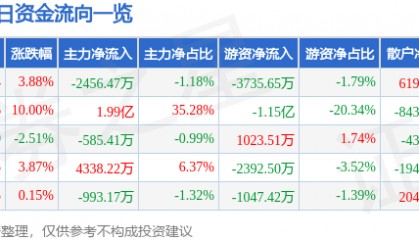 股票行情快报：云赛智联（600602）2月6日主力资金净卖出2456.47万元