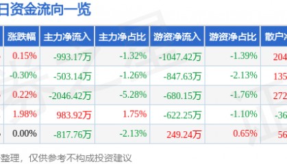 股票行情快报：云赛智联（600602）1月23日主力资金净卖出993.17万元