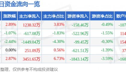 股票行情快报：钒钛股份（000629）9月5日主力资金净买入1238.32万元