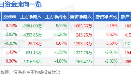 股票行情快报：钒钛股份（000629）8月28日主力资金净卖出2981.09万元