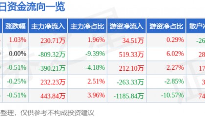 股票行情快报：大众公用（600635）7月2日主力资金净买入230.71万元