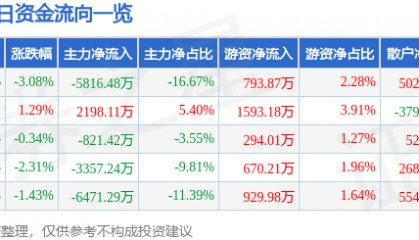 股票行情快报：博彦科技（002649）3月13日主力资金净卖出5816.48万元